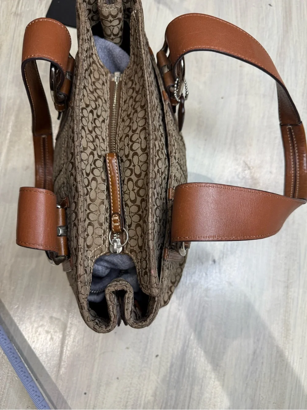 Coach SoHo Mini C Brown Signature Canvas Small Tote with Leather Trim